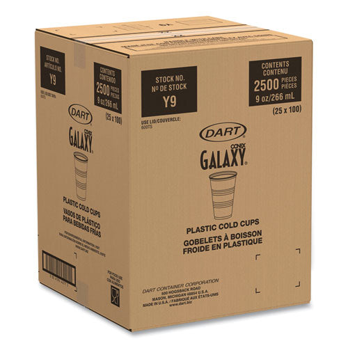 Image of Dart® High-Impact Polystyrene Cold Cups, 9 oz, Plastic, Translucent, 100/Sleeve, 25 Sleeves/Carton