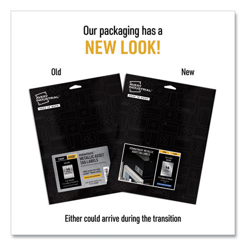 Image of Avery® Permatrack Metallic Asset Tag Labels, Laser Printers, 1.25 X 2.75, Silver, 14/sheet, 8 Sheets/pack