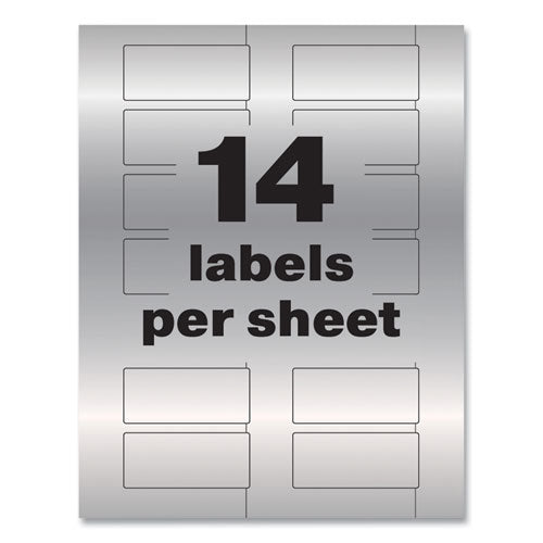 Image of Avery® Permatrack Metallic Asset Tag Labels, Laser Printers, 1.25 X 2.75, Silver, 14/sheet, 8 Sheets/pack