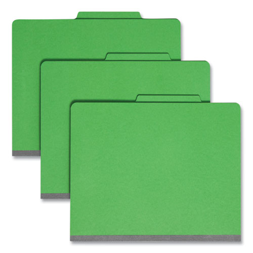 Image of Smead Top Tab Classification Folders, Four SafeSHIELD Fasteners, 2" Expansion, 1 Divider, Letter Size, Green Exterior, 10/Box