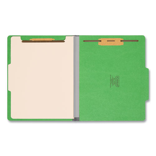Image of Smead Top Tab Classification Folders, Four SafeSHIELD Fasteners, 2" Expansion, 1 Divider, Letter Size, Green Exterior, 10/Box