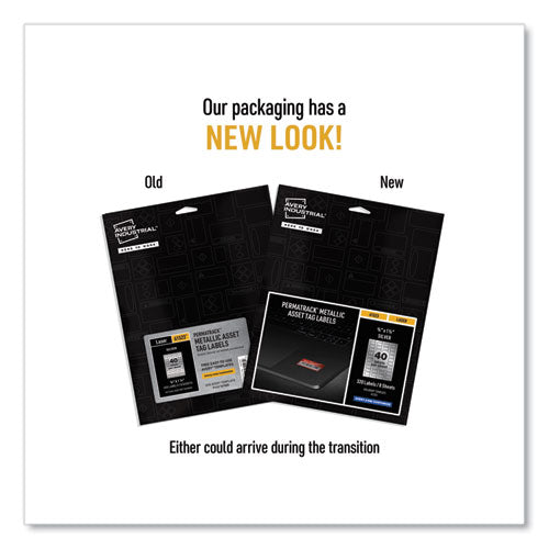 Image of Avery® Permatrack Metallic Asset Tag Labels, Laser Printers, 0.75 X 1.5, Metallic Silver, 40/sheet, 8 Sheets/pack