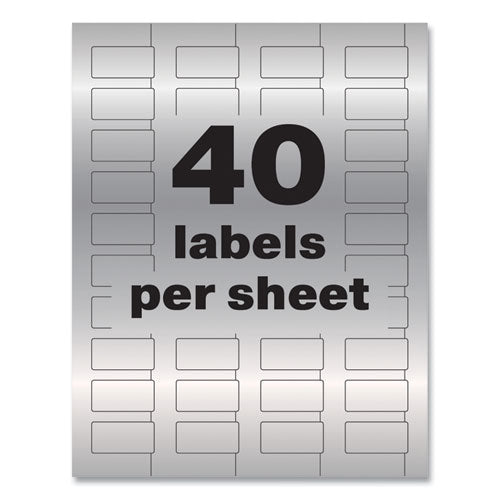 Image of Avery® Permatrack Metallic Asset Tag Labels, Laser Printers, 0.75 X 1.5, Metallic Silver, 40/sheet, 8 Sheets/pack