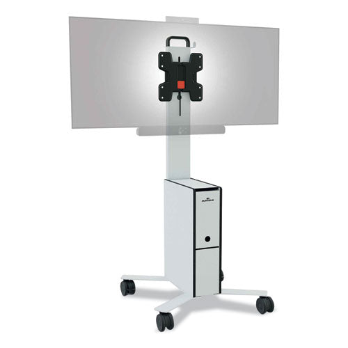 Image of Durable® Mobile TV Cart COWORKSATION, Engineered Wood, 3 Shelves, Supports 40 lb, 22.5" x 22.6" x 50.89", White