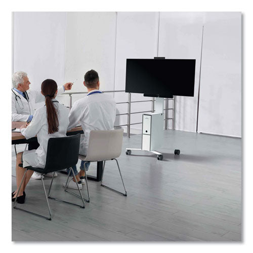 Image of Durable® Mobile TV Cart COWORKSATION, Engineered Wood, 3 Shelves, Supports 40 lb, 22.5" x 22.6" x 50.89", White