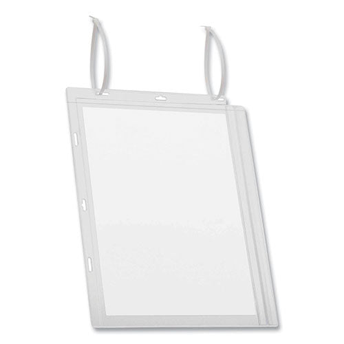 Image of Durable® Water Resistant Sign Holder Pockets with Cable Ties, 8.5 x 11, Clear Frame, 5/Pack