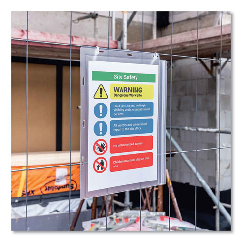 Image of Durable® Water Resistant Sign Holder Pockets with Cable Ties, 8.5 x 11, Clear Frame, 5/Pack
