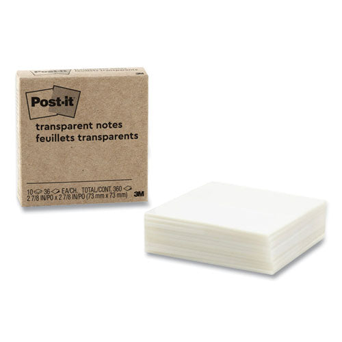 Image of Post-it® Transparent Notes, Unruled, 3" x 3", Transparent, 36 Sheets/Pad, 10 Pads/Pack