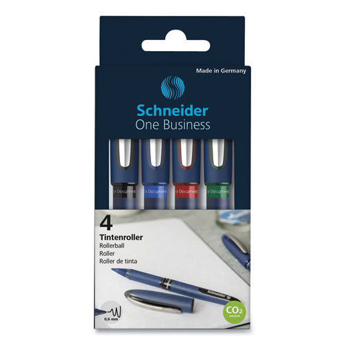Image of Schneider® One Business Rollerball Pen, Stick, Fine 0.6 mm, Assorted Ink and Barrel Colors, 4/Pack