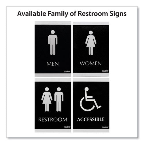 Image of Headline® Sign Century Series Office Sign, Men/Women Restroom, 6 x 9, Black/Silver