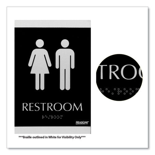 Image of Headline® Sign Century Series Office Sign, Men/Women Restroom, 6 x 9, Black/Silver