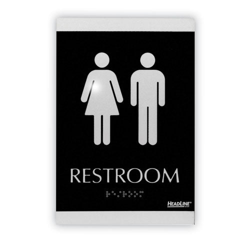 Image of Headline® Sign Century Series Office Sign, Men/Women Restroom, 6 x 9, Black/Silver