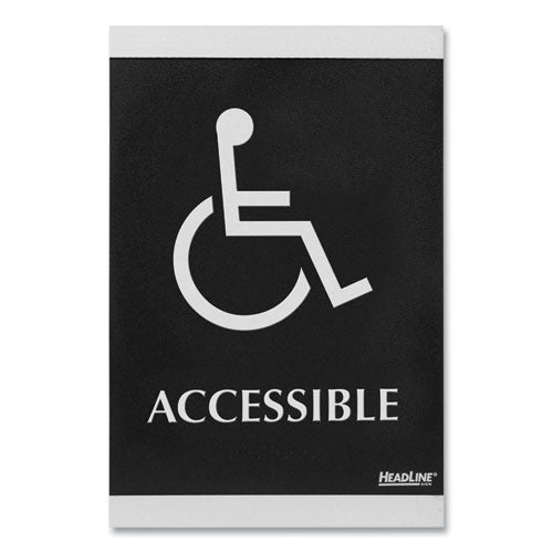 Image of Headline® Sign Century Series Office Sign, Accessible, 6 x 9, Black/Silver