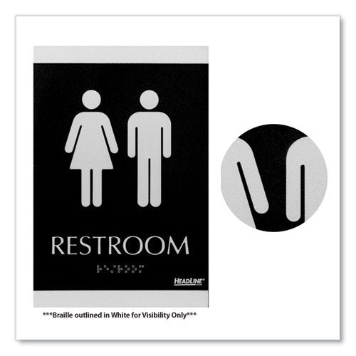 Image of Headline® Sign Century Series Office Sign, Men/Women Restroom, 6 x 9, Black/Silver