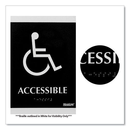 Image of Headline® Sign Century Series Office Sign, Accessible, 6 x 9, Black/Silver