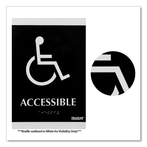 Image of Headline® Sign Century Series Office Sign, Accessible, 6 x 9, Black/Silver