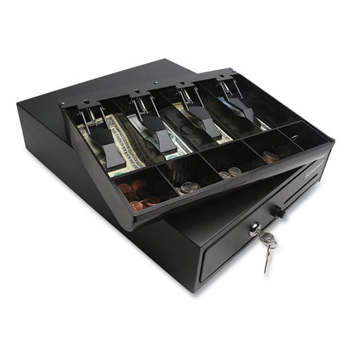 Image of Honeywell Space-Saving Steel Cash Drawer, 4 Bill, 5 Coin Slots, Key Lock, 17 X 13 X 4, Black