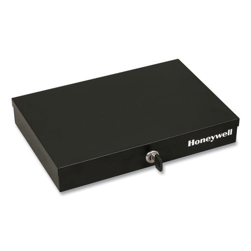 Image of Honeywell Low Profile Cash Box,1 Bill, 5 Coin Slots, Key Lock, 11.6 X 8 X 1.9, Steel, Black