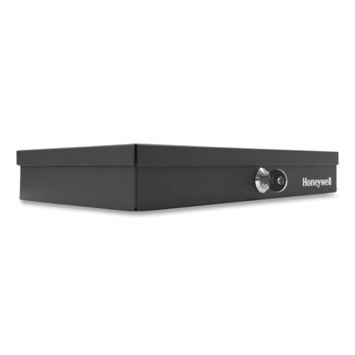Image of Honeywell Low Profile Cash Box,1 Bill, 5 Coin Slots, Key Lock, 11.6 X 8 X 1.9, Steel, Black