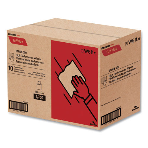 Image of Cascades PRO Tuff-Job S500 High Performance Wipers, 9.25 X 12.5, White, 176/box, 10 Box/carton
