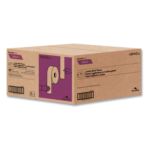 Image of Cascades PRO Select Jumbo Bath Tissue, Septic Safe, 2-Ply, White, 3.3" X 1,000 Ft, 12 Rolls/carton
