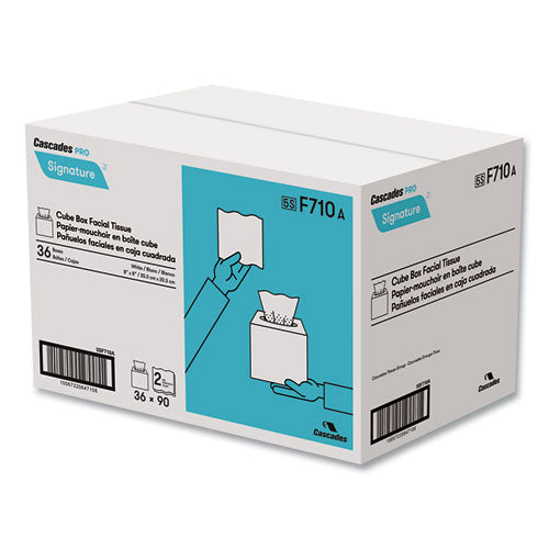 Image of Cascades PRO Signature Facial Tissue, 2-Ply, White, Cube, 90 Sheets/box, 36 Boxes/carton