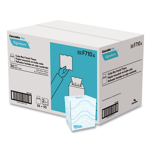 Image of Cascades PRO Signature Facial Tissue, 2-Ply, White, Cube, 90 Sheets/box, 36 Boxes/carton
