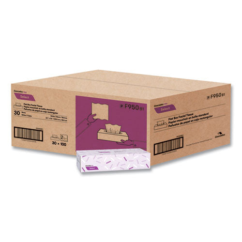 Image of Cascades PRO Select Flat Box Facial Tissue, 2-Ply, White, 100 Sheets/box, 30 Boxes/carton