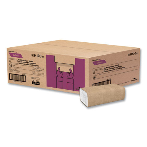 Image of Cascades PRO Select Folded Paper Towels, Multifold, 1-Ply, 9.13 x 9.5, White, 250/Pack, 16 Packs/Carton