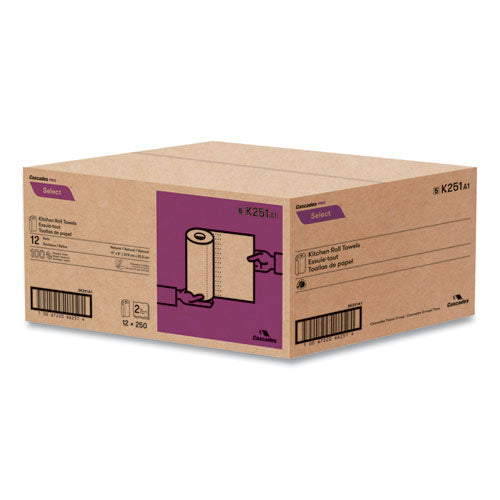 Image of Cascades PRO Select Kitchen Roll Towels, 2-Ply, 11" X 166.6 Ft, Natural, 250/roll, 12/carton