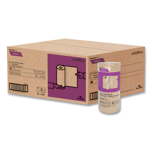 Image of Cascades PRO Select Kitchen Roll Towels, 2-Ply, 11" X 166.6 Ft, Natural, 250/roll, 12/carton