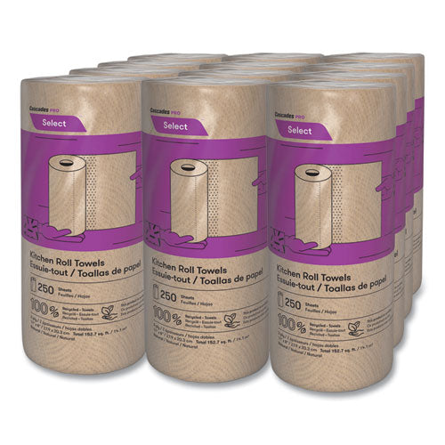 Image of Cascades PRO Select Kitchen Roll Towels, 2-Ply, 11" X 166.6 Ft, Natural, 250/roll, 12/carton