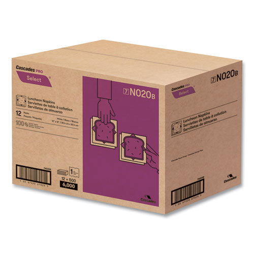 Image of Cascades PRO Select Luncheon Napkins, 1 Ply, 12 x 12, White, 500/Pack, 6,000/Carton