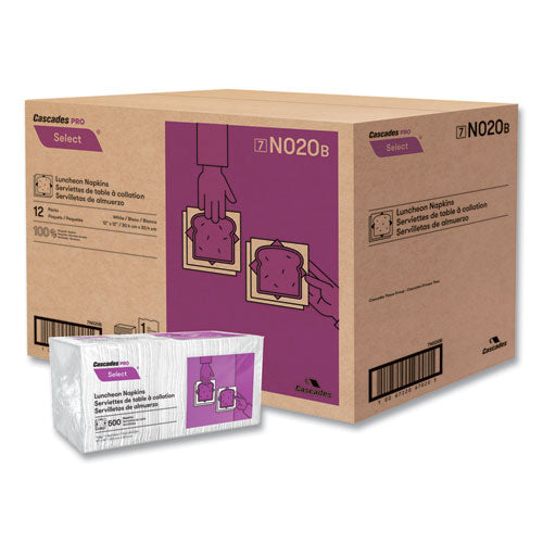 Image of Cascades PRO Select Luncheon Napkins, 1 Ply, 12 x 12, White, 500/Pack, 6,000/Carton
