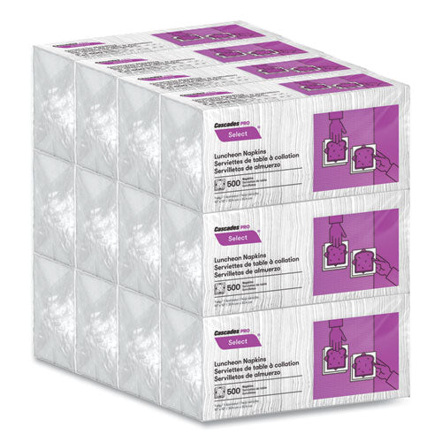 Image of Cascades PRO Select Luncheon Napkins, 1 Ply, 12 x 12, White, 500/Pack, 6,000/Carton