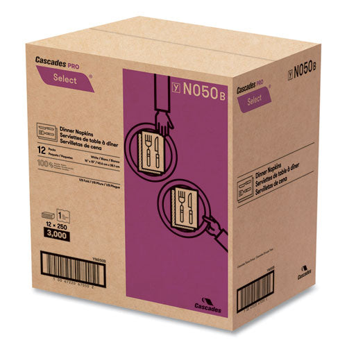 Image of Cascades PRO Select Dinner Napkins, 1-Ply, White, 15.5 X 16, 250/pack, 12/carton