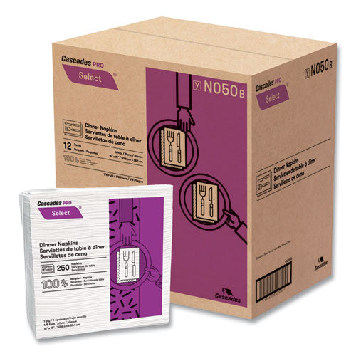 Image of Cascades PRO Select Dinner Napkins, 1-Ply, White, 15.5 X 16, 250/pack, 12/carton
