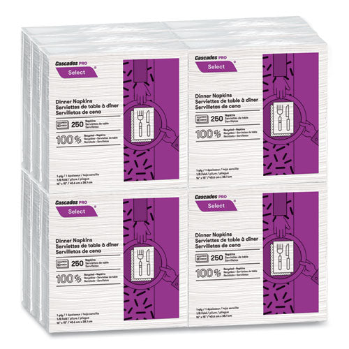 Image of Cascades PRO Select Dinner Napkins, 1-Ply, White, 15.5 X 16, 250/pack, 12/carton