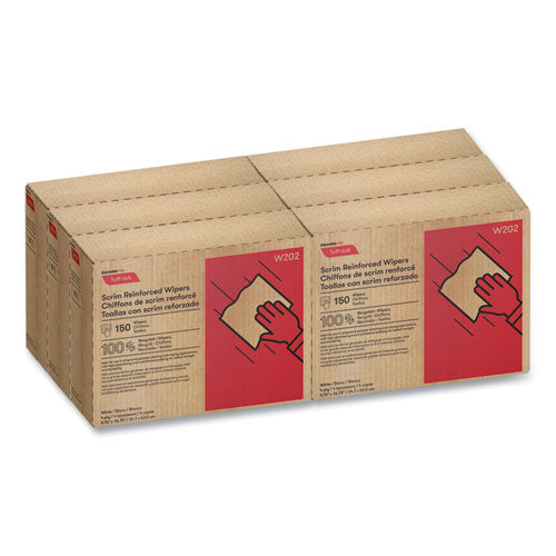 Image of Cascades PRO Tuff-Job Scrim Reinforced Wipers, 4-Ply, 9.75 x 16.75, White, 150/Box, 6 Box/Carton