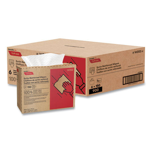 Image of Cascades PRO Tuff-Job Scrim Reinforced Wipers, 4-Ply, 9.75 x 16.75, White, 150/Box, 6 Box/Carton