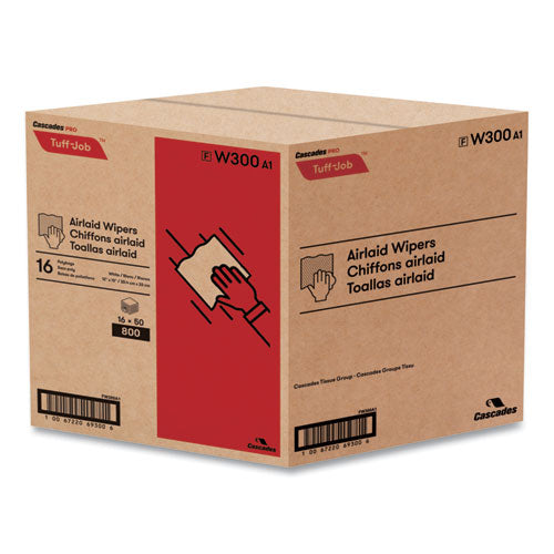 Image of Cascades PRO Tuff-Job S300 Airlaid Wipers, 12 X 13, White, 50/pack, 16/carton