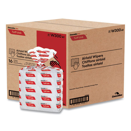 Image of Cascades PRO Tuff-Job S300 Airlaid Wipers, 12 X 13, White, 50/pack, 16/carton