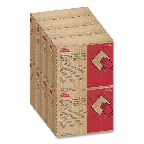 Image of Cascades PRO Tuff-Job Double Recrepe Wipers, 9.75 X 16.5, White, 100/box, 8 Box/carton