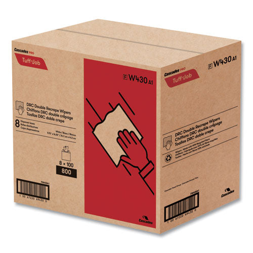 Image of Cascades PRO Tuff-Job Double Recrepe Wipers, 9.75 X 16.5, White, 100/box, 8 Box/carton