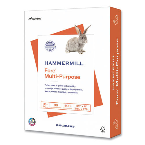 Image of Hammermill® Fore Multipurpose Print Paper, 96 Bright, 24 lb, 8.5 x 11, White, 500 Sheets/Ream, 10 Reams/Carton, 32 Cartons/Pallet
