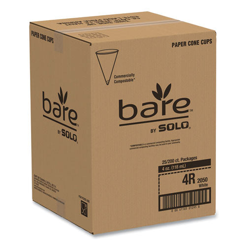 Image of SOLO® Cone Water Cups, Chipboard Box Inner Packaging, 4 oz, Paper, White, 200/Bag, 25 Bags/Carton