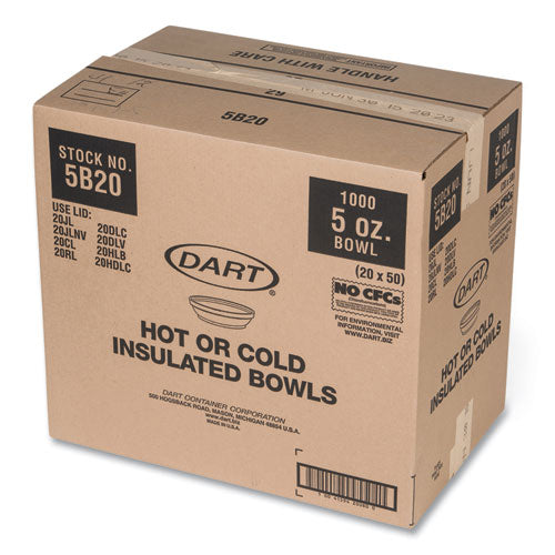 Image of Dart® Insulated Foam Bowls, 5 Oz, White, 50/pack, 20 Packs/carton