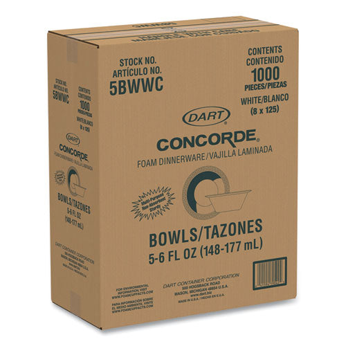 Image of Dart® Non-Laminated Foam Dinnerware, Bowl, 5 oz, White, 125/Pack, 8 Packs/Carton