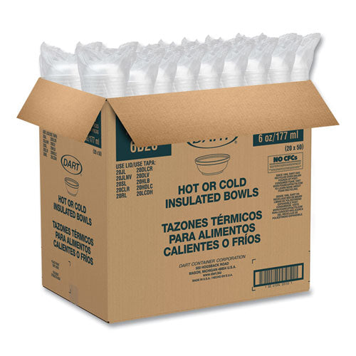 Image of Dart® Insulated Foam Bowls, 6 Oz, White, 50/pack, 20 Packs/carton