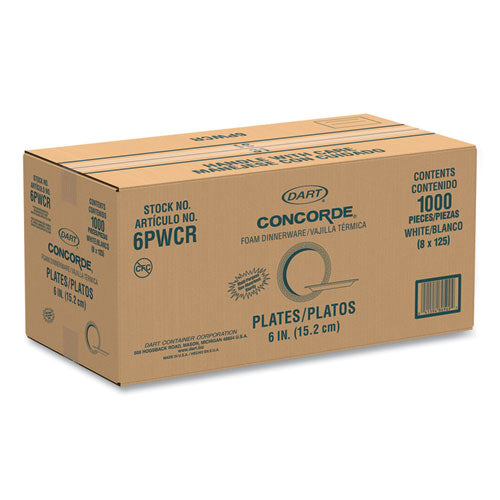 Image of Dart® Concorde Foam Plate, 6" dia, White, 1,000/Carton